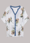 Wholesale Women's Casual Half Sleeve V Neck Floral Print Button Down Oversized Blouse - Liuhuamall