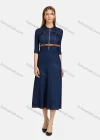Wholesale Women's Casual Plain Turn Down Collar Half Sleeve Zipper Fake Pockets Midi Denim Dress With Belt - Liuhuamall