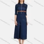 Wholesale Women's Casual Plain Turn Down Collar Half Sleeve Zipper Fake Pockets Midi Denim Dress With Belt preview