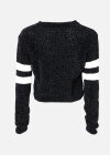 Wholesale Women's V-Neck Black-White Striped Rib-Knit Crop Sweater - Liuhuamall