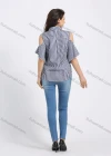 Wholesale Women's Collared Gingham Print Cold Shoulder Floral Embroidery Blouse - Liuhuamall