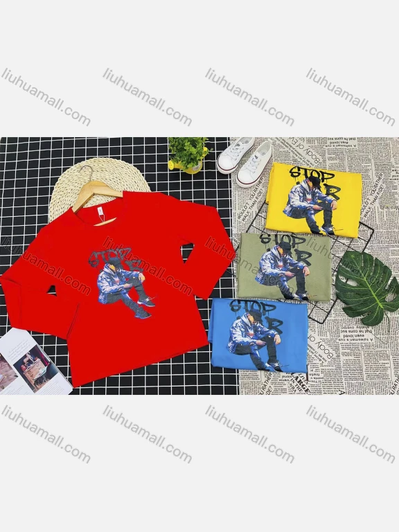 Wholesale Boy's Comfy Crew Neck Long Sleeve Letter Graphic T-Shirt