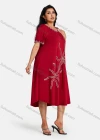 Wholesale Women's Plus Size Elegant Crew Neck Short Sleeve Embroidery Knee Length Dress - Liuhuamall