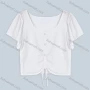 Wholesale Women's Plain Drawstring Eyelet Embroidered Button Decor Crop Top FR2031# preview