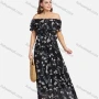 Wholesale Women's Elegant Chiffon Off Shoulder Floral Print Layered Maxi Dress With Belt 021# preview