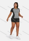 Wholesale Women's Sport Striped Colorblock Crop T-Shirt & Shorts Sets - Liuhuamall