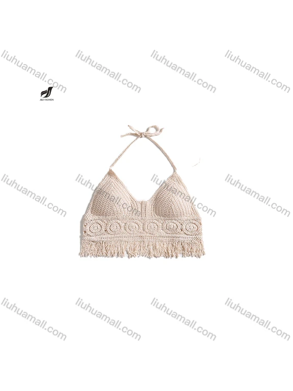 Wholesale Tied hanging neck vest suspender women's summer short inner with chest pad top backless hollow chest embroidered vest