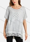 Wholesale Women's Casual Round Neck Short Sleeve Sequin Hollow Out Bronzed Print Plain Tunic - Liuhuamall