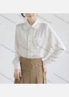 Wholesale Women's Casual Long Sleeve Collared Button Down Pearl Decor Pleated Plain Shirts 969138# - Liuhuamall