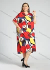 Wholesale Women's Round Neck Short Sleeve Floral Print Plus Midi Dress - Liuhuamall