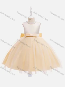 Wholesale Girls Lovely Sleeveless Pearl Decro Lace Bow Knot Pleated Dress, LIUHUA CLOTHING WHOLESALE