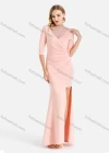 Wholesale Women's Elegant Crew Neck Splicing Rhinestone Mesh Zip Back Ruched Split Side Evening Dress - Liuhuamall