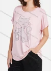Wholesale Women's Casual Cartoon Print Rhinestone Pearl Decor Loose Fit Short Sleeve Tee - Liuhuamall