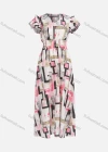 Wholesale Women's Casual Allover Print V Neck Short Sleeve Shirred Ruffle Trim Maxi Dress Y20037# - Liuhuamall
