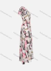 Wholesale Women's Casual Allover Print V Neck Short Sleeve Shirred Ruffle Trim Maxi Dress Y20037# - Liuhuamall