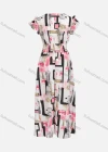 Wholesale Women's Casual Allover Print V Neck Short Sleeve Shirred Ruffle Trim Maxi Dress Y20037# - Liuhuamall