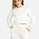 Women's Fashion Long Sleeve Letter Print Crop Sweatshirts & Drawstring Patch Pocket Shorts 2 Piece Sets LS3018# White Clothing Wholesale Market -LIUHUA