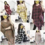 Wholesale Women's Casual V Neck Checkerboard Print Scarf Hem Knit Cape 1830# preview