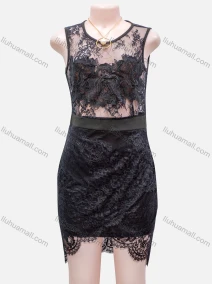 Wholesale Women's Guipure Lace Round Neck Zip Back Bodycon Sheer Mesh Short Tank Dress, LIUHUA CLOTHING WHOLESALE