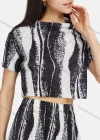 Wholesale Women's Cowl Neck Short Sleeve Pleated Digital Print Blouse & Wide Leg Pants 2-Piece Set 2212# - Liuhuamall