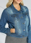 Wholesale Women's Collared Long Sleeve Washed Ripped Crop Denim Jacket - Liuhuamall