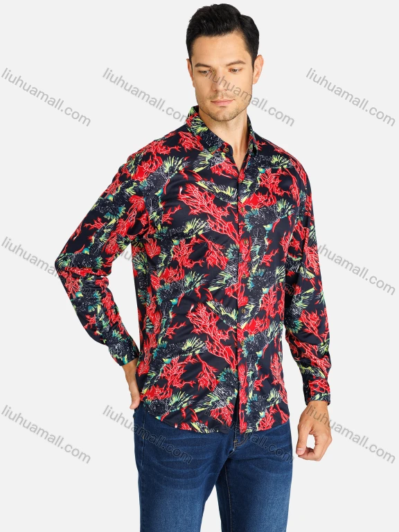 Wholesale Men's Casual Allover Print Button Down Long Sleeve Shirt