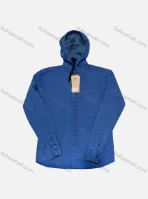 Wholesale Men's Casual Plain Patch Pocket Long Sleeve Hooded Denim Shirt, LIUHUA CLOTHING WHOLESALE
