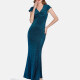 Women's Elegant V Neck Plain Mermaid Hem Evening Dress 1703# Blue Clothing Wholesale Market -LIUHUA