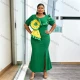 Wholesale Women Plus Size Long Formal Gown, Elegant Cocktail Party Dress for European American African Banquet Green Clothing Wholesale Market Liuhua