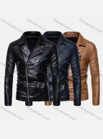 Wholesale Men's Fashion Moto Lapel Long Sleeve Zipper Leather Biker Jacket, LIUHUA CLOTHING WHOLESALE