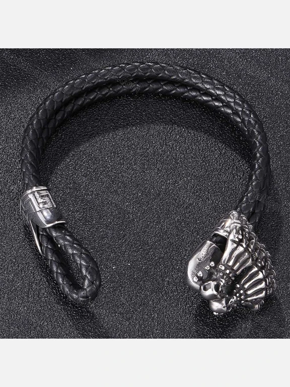 Wholesale Genuine Leather Stainless Steel Toggle Clasps Bracelet SP0310#