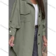 Wholesale Women's Loose Fit Drop Shoulder Plain Flap Pocket Button Down Curved Hem Mid Length Overshirt 12# Clothing Wholesale Market Liuhua