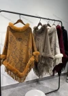 Wholesale Women's Causal Fashion Allover Print Tassel Fuzzy Cape - Liuhuamall