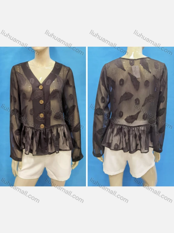 Wholesale Women's Elegant V Neck Long Sleeve Button Down Embroidery Cover Up Tops