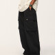 Men's Casual 100%Cotton Plain Flap Pockets Drawstring Unisex Cargo Pants Black Clothing Wholesale Market -LIUHUA