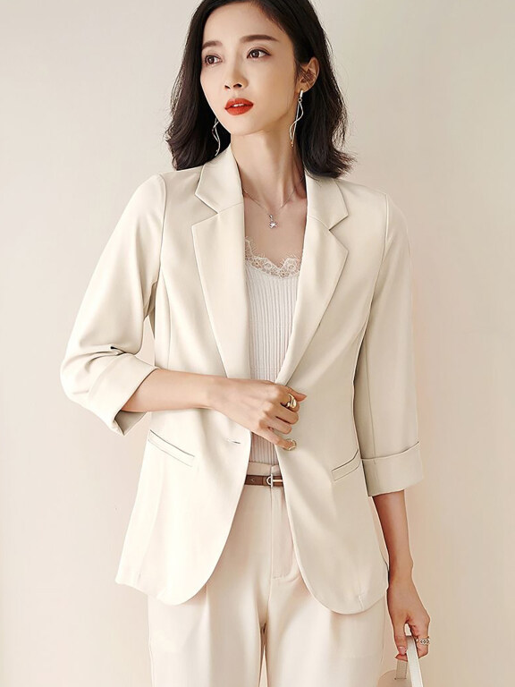 Women's Elegant Plain Lapel 3/4 Sleeve One Button Patch Pocket Suit Jacket, Clothing Wholesale Market -LIUHUA, WOMEN, Suits-Blazers