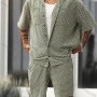 Wholesale Men's Casual Chevron Lapel Short Sleeve Button Down Patch Pocket Shirts & Shorts 2 Piece Set preview