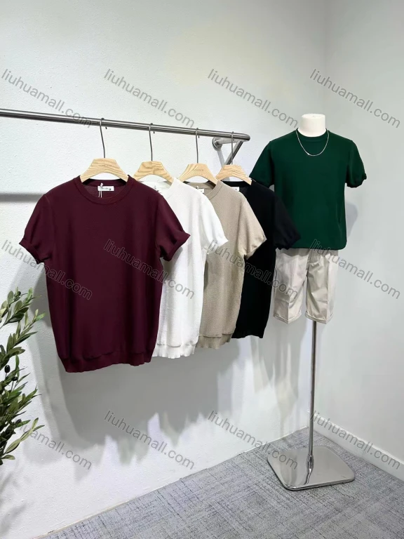 Wholesale Men's Casual Round Neck Plain Short Sleeve Knit Tee E75025#