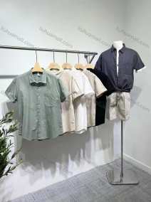 Wholesale Men's Casual Collared Plain Button Down Patch Pocket Short Sleeve Shirt E65002#, LIUHUA CLOTHING WHOLESALE
