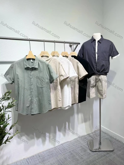 Wholesale Men's Casual Collared Plain Button Down Patch Pocket Short Sleeve Shirt E65002#