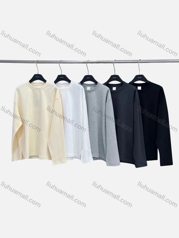 Wholesale Men's Casual Plain Round Neck Long Sleeve Drop Shoulder Split Side T-shirts W4009#
