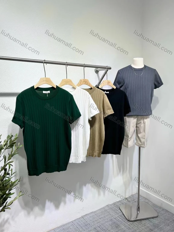 Wholesale Men's Casual Round Neck Plain Ribbed Short Sleeve Tee E75005#