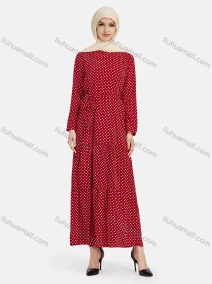 Wholesale Women's Casual Polka Dot Long Sleeve Ruffle Hem Maxi Dress With Belt 1344#, LIUHUA CLOTHING WHOLESALE