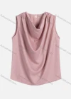 Wholesale Women's Summer Plain Casual Satin Sleeveless Cowl Neck Blouse 2106# - Liuhuamall