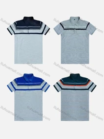 Wholesale Men's Casual Short Sleeve Colorblock Striped Button Front Polo Shirts, LIUHUA CLOTHING WHOLESALE