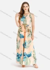 Wholesale Women's Casual V-Neck Sleeveless Buttons Down Tropical Print Maxi Tank Dress With Belt - Liuhuamall