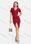 Wholesale Women's Notched Neck Short Sleeve Front Split Button Decro Slim Knit Short Dress 3120# - Liuhuamall