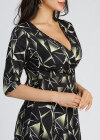 Wholesale Women's Geometric Print Deep V Neck Half Sleeve Wrap Maxi Dress - Liuhuamall
