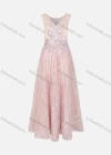 Wholesale Women's Elegant Sleeveless V Neck Sequin Pearl Lace Appliques Evening Dress - Liuhuamall