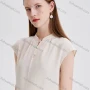 Wholesale Women's Elegant Plain Cap Sleeve Mock Neck Ruched Button Front Blouse preview